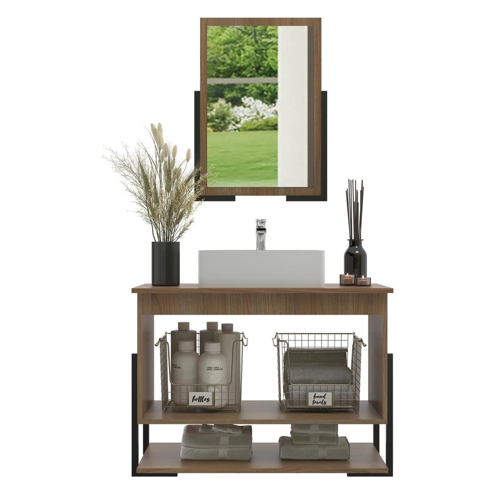 Gabinete Banheiro 60cm 2 Portas com Cuba e Espelheira Multimóveis CR10106 Noce