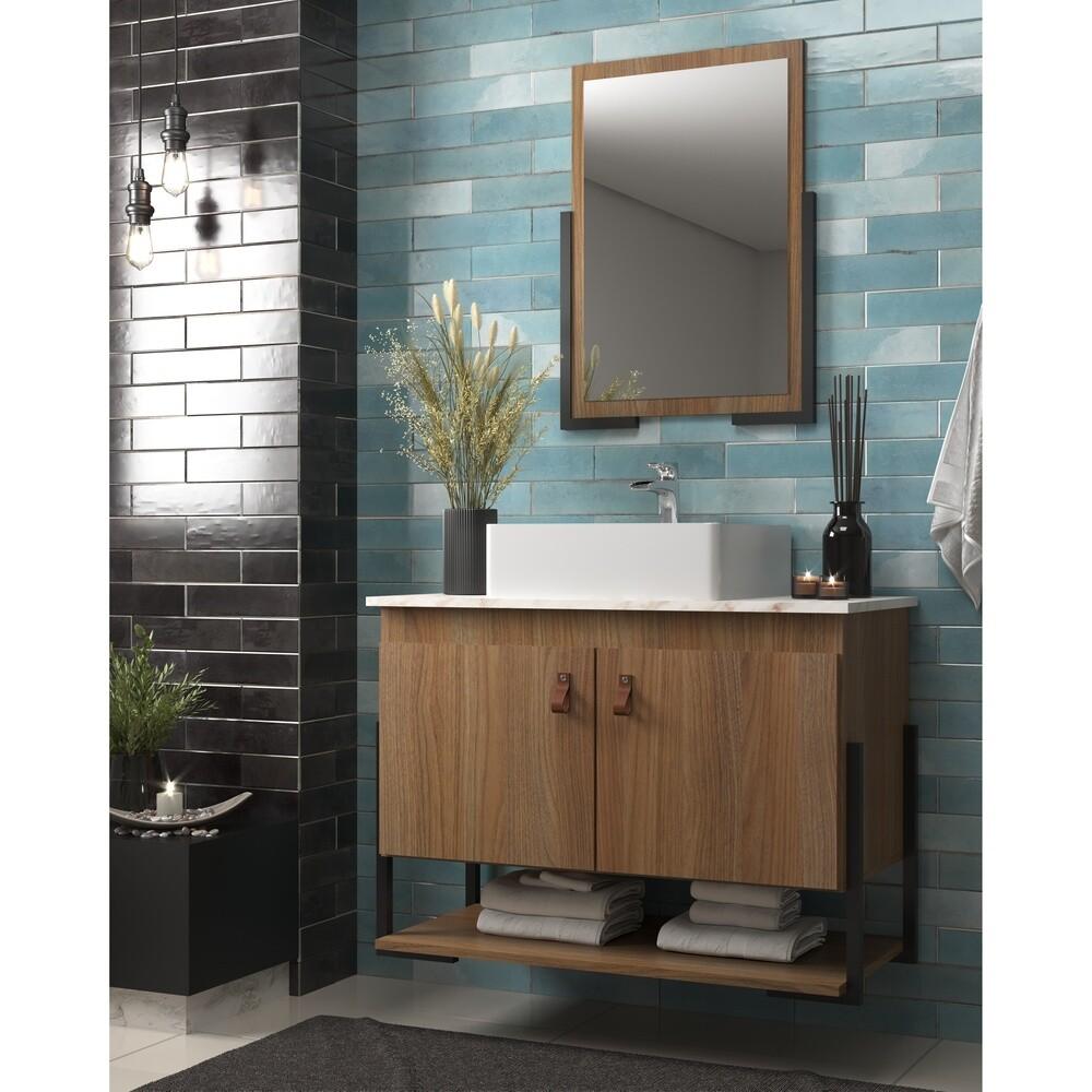 Gabinete Banheiro 60cm 2 Portas com Cuba e Espelheira Multimóveis CR10106 Noce/Calacata
