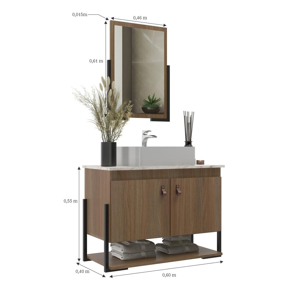Gabinete Banheiro 60cm 2 Portas com Cuba e Espelheira Multimóveis CR10106 Noce/Calacata