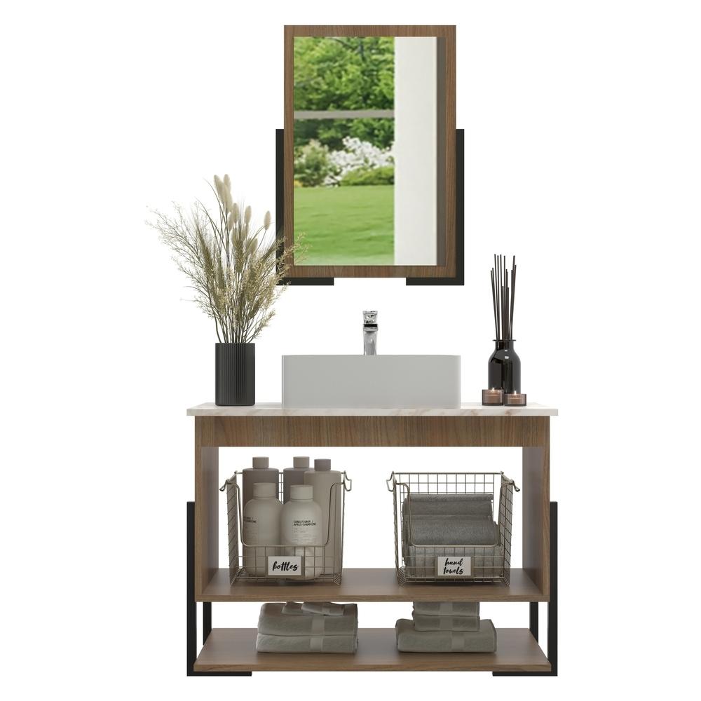 Gabinete Banheiro 60cm 2 Portas com Cuba e Espelheira Multimóveis CR10106 Noce/Calacata