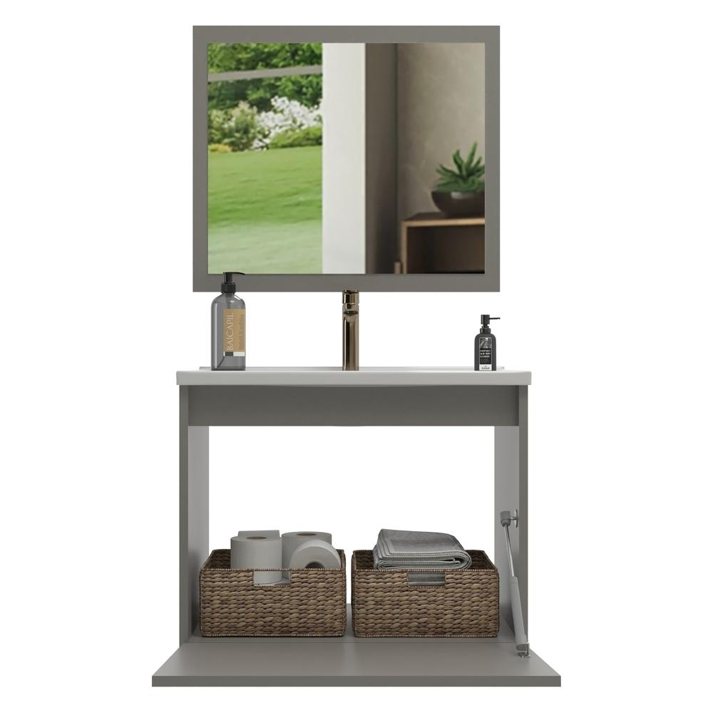 Gabinete Banheiro 60cm com Cuba e Espelheira Multimóveis CR10103 Cimento