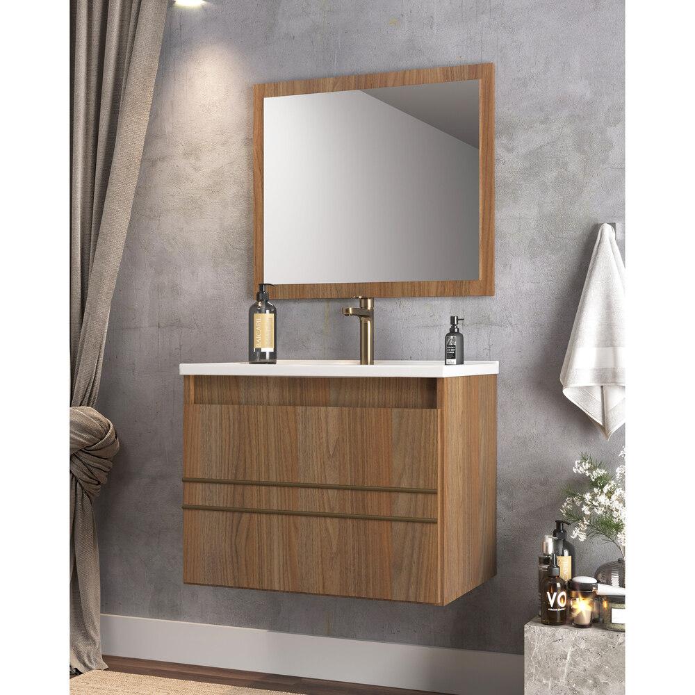 Gabinete Banheiro 60cm com Cuba e Espelheira Multimóveis CR10103 Noce