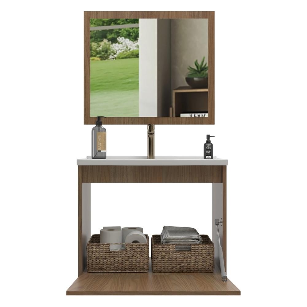Gabinete Banheiro 60cm com Cuba e Espelheira Multimóveis CR10103 Noce