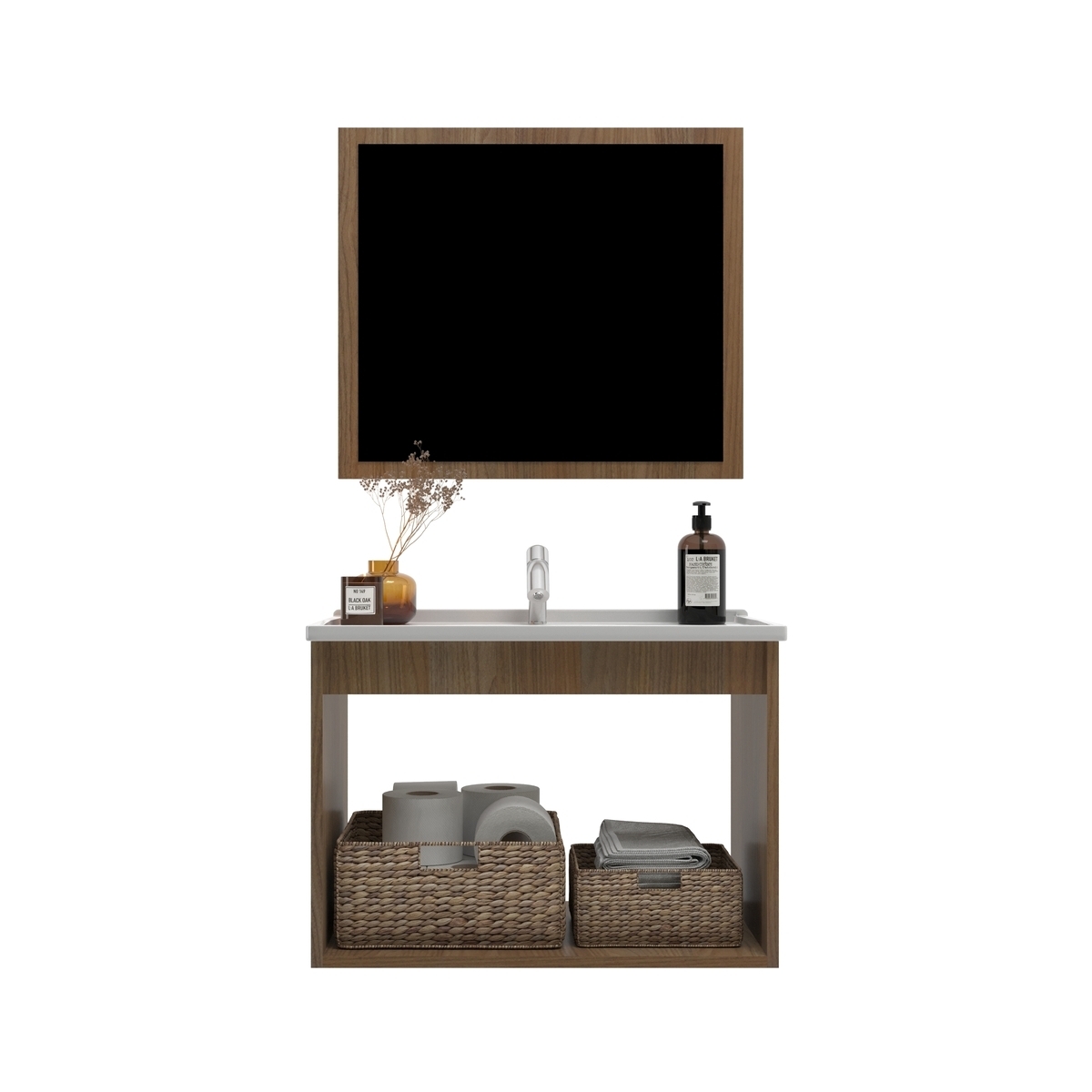 Gabinete Banheiro 60cm com Espelheira e Cuba Multimóveis CR10104 Noce