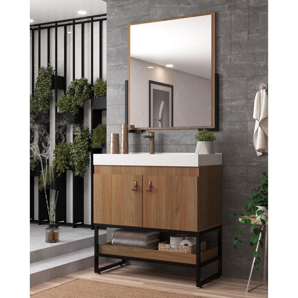 Gabinete Banheiro 79cm com Cuba e Espelheira Multimóveis CR10108 Noce