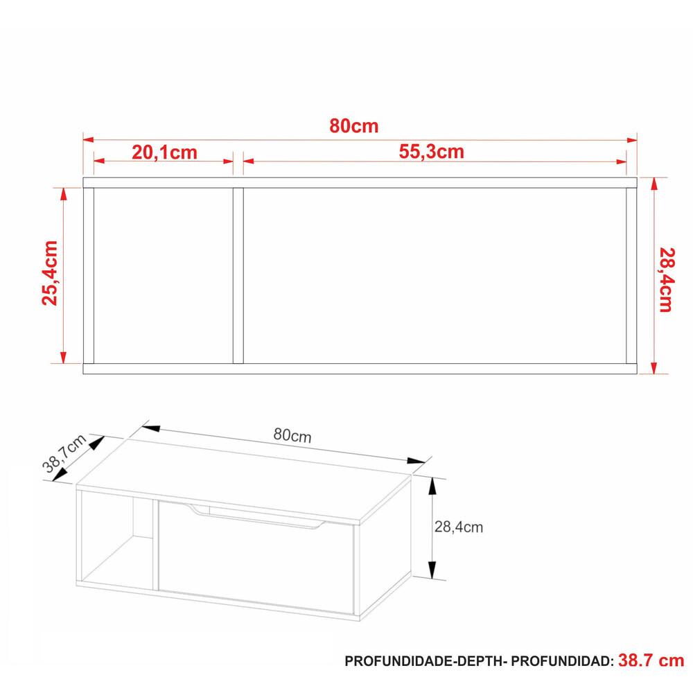 Gabinete Banheiro 80cm com 1 Porta e Nicho Multimóveis CR10122 Amêndoa/Branco