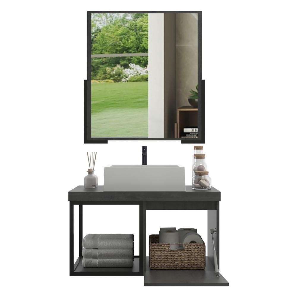 Gabinete Banheiro 80cm com Cuba e Espelheira Multimóveis CR10107 Carbono
