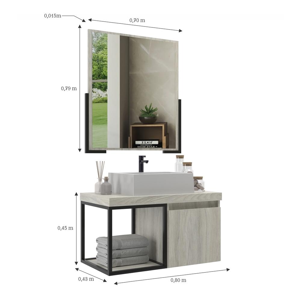 Gabinete Banheiro 80cm com Cuba e Espelheira Multimóveis CR10107 Carvalho