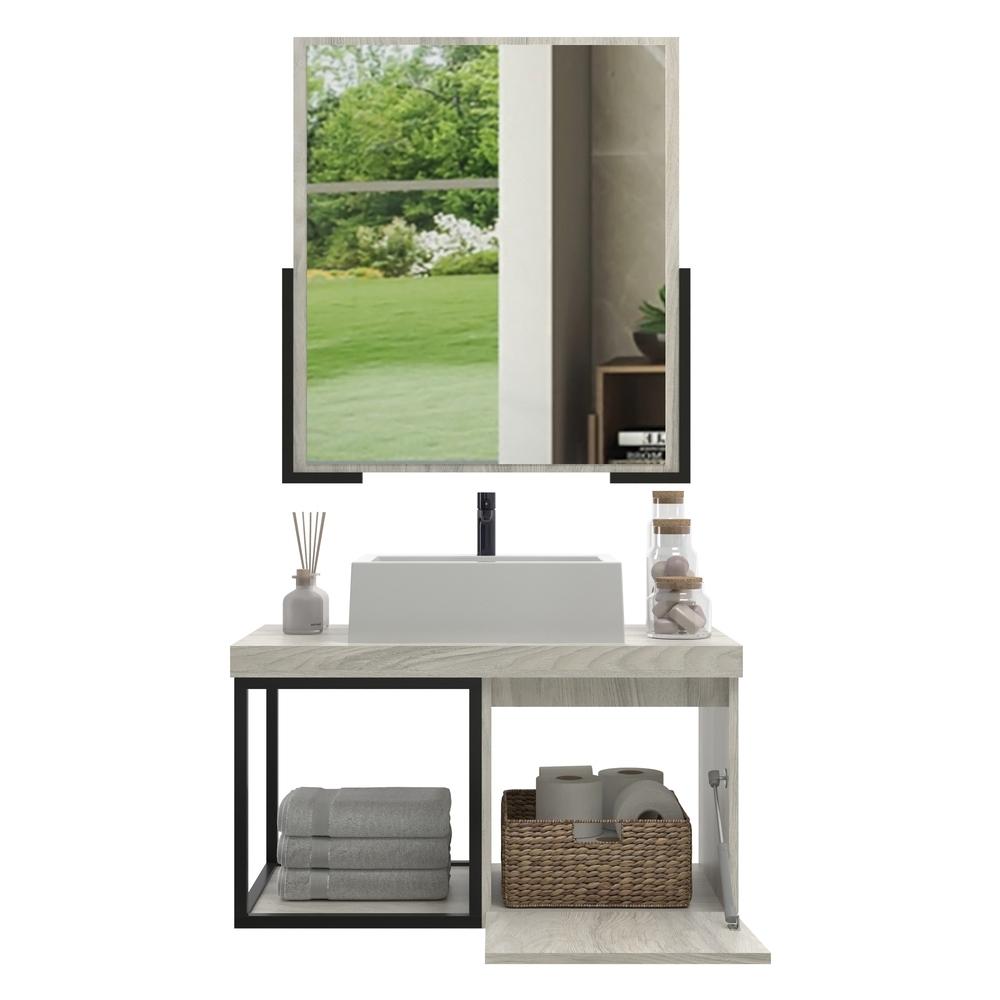 Gabinete Banheiro 80cm com Cuba e Espelheira Multimóveis CR10107 Carvalho