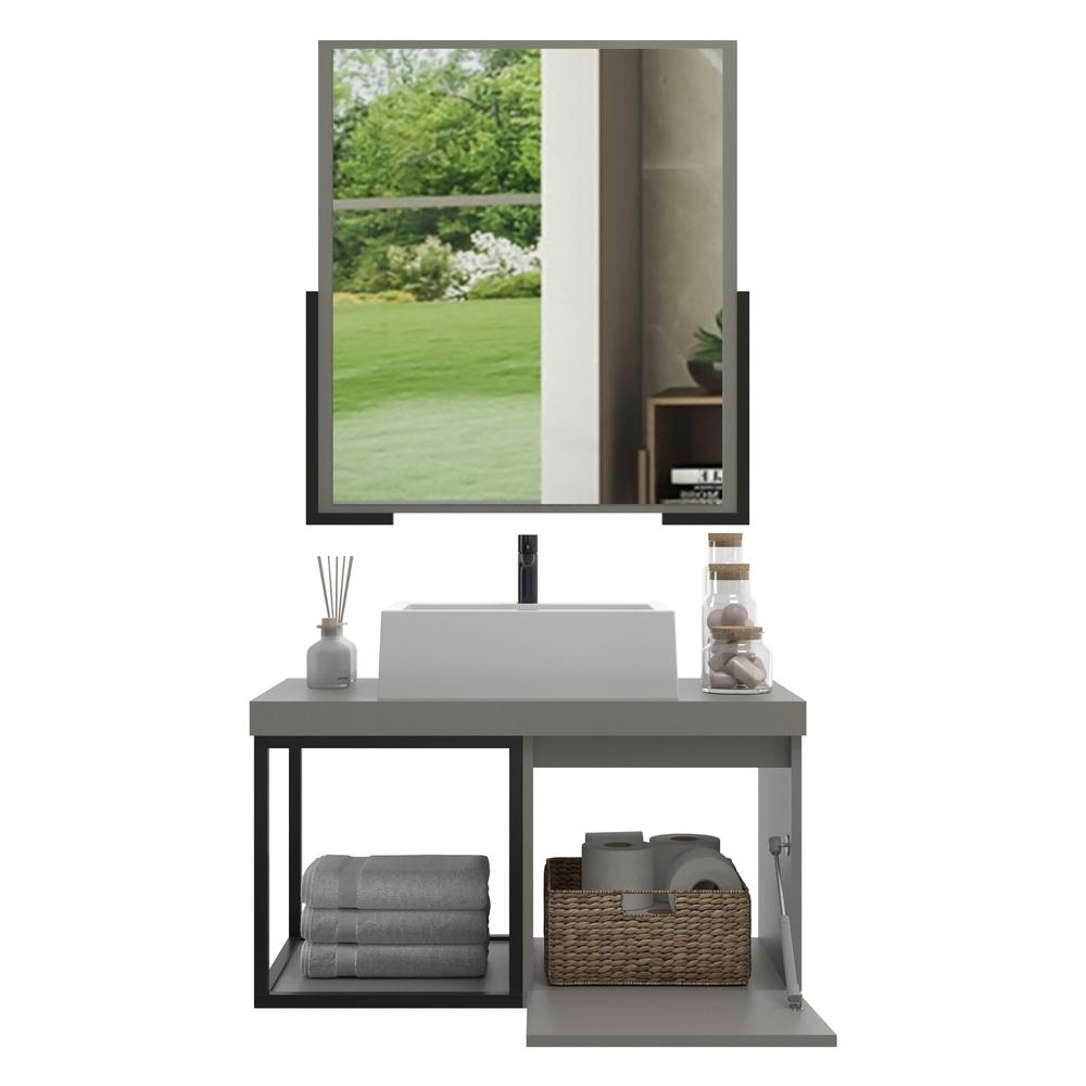 Gabinete Banheiro 80cm com Cuba e Espelheira Multimóveis CR10107 Cimento