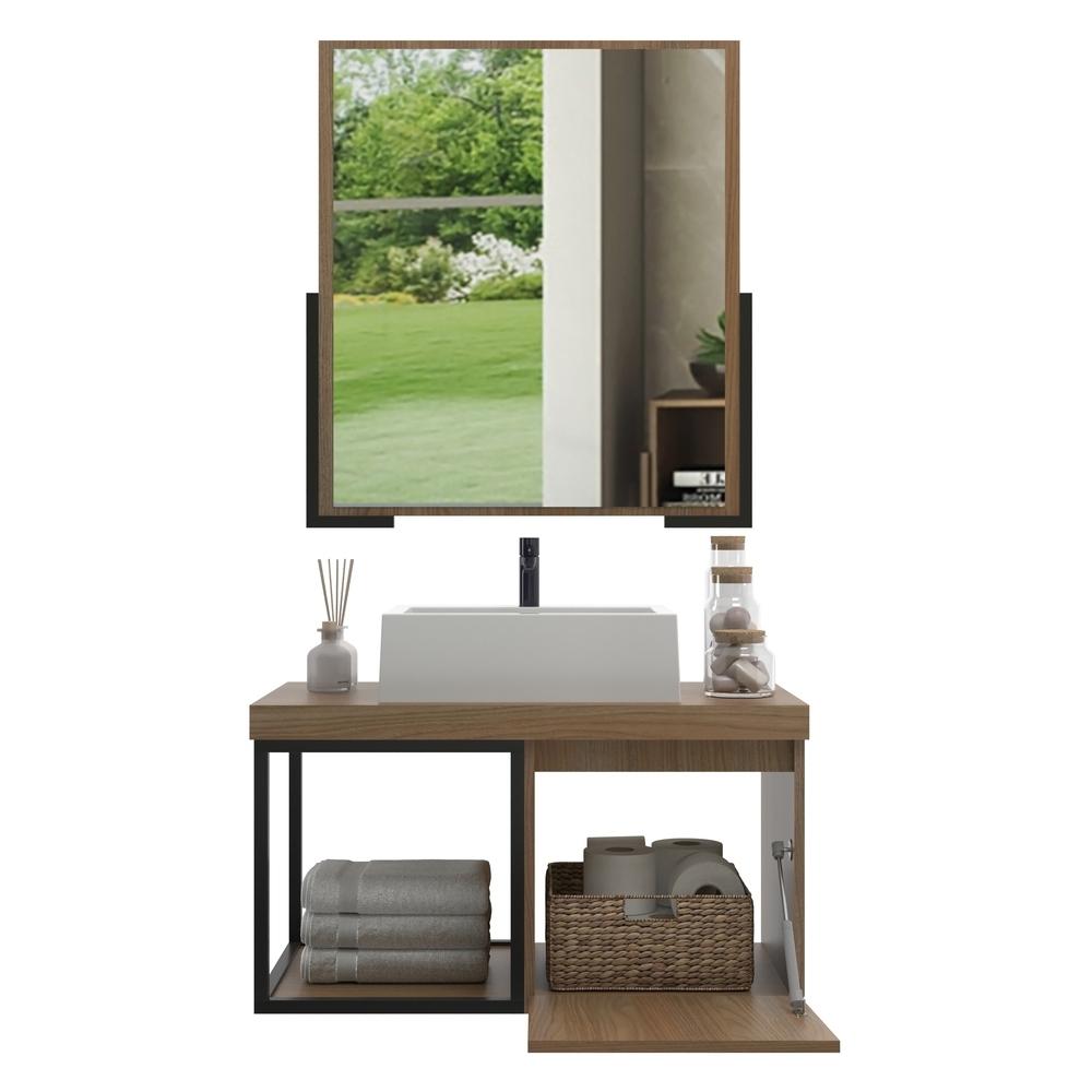 Gabinete Banheiro 80cm com Cuba e Espelheira Multimóveis CR10107 Noce