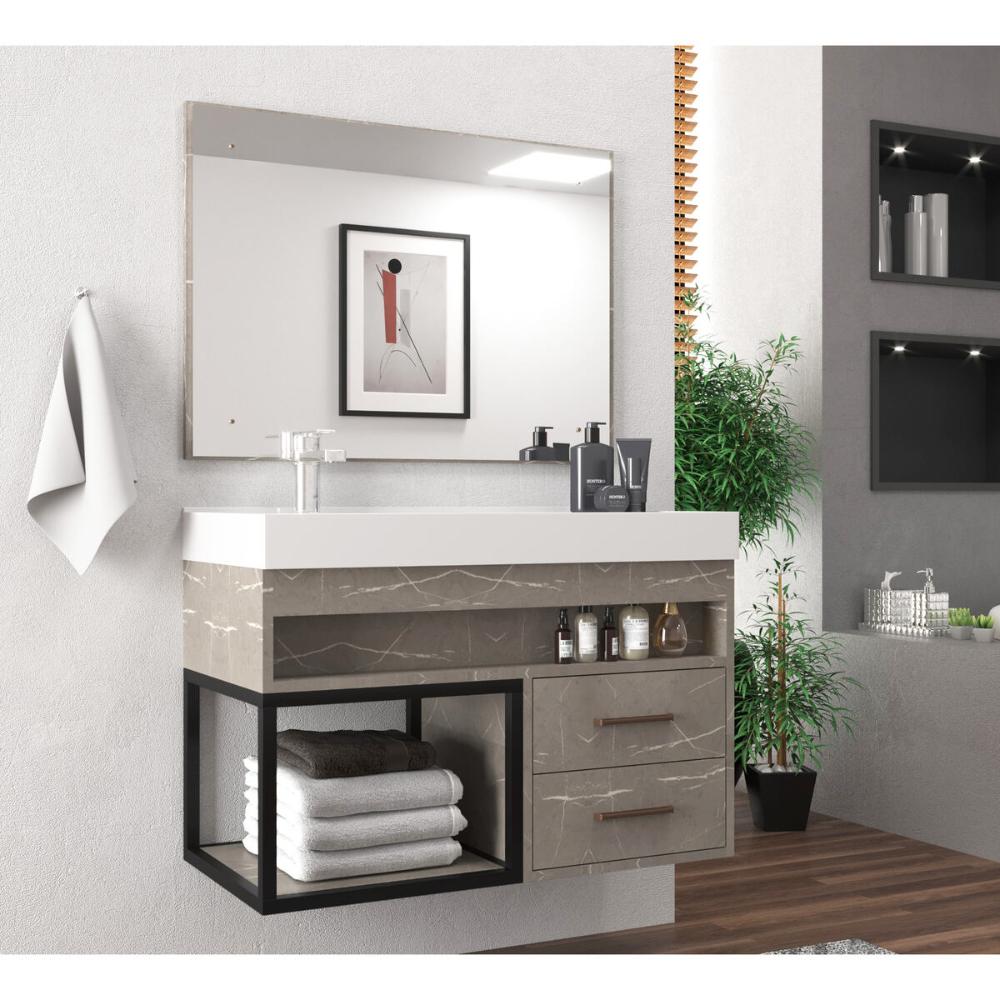 Gabinete Banheiro com Espelheira 80cm Multimóveis VCR10071 - Marmo Crema