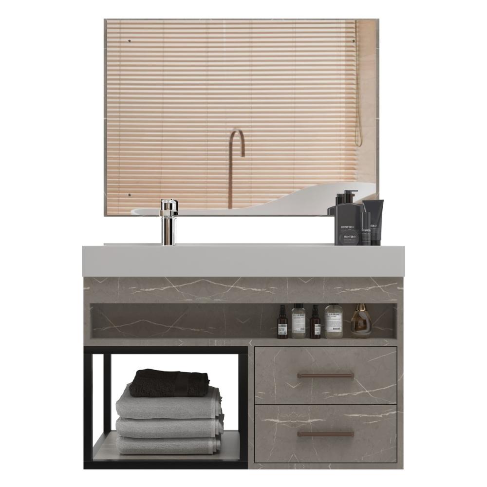 Gabinete Banheiro com Espelheira 80cm Multimóveis VCR10071 - Marmo Crema
