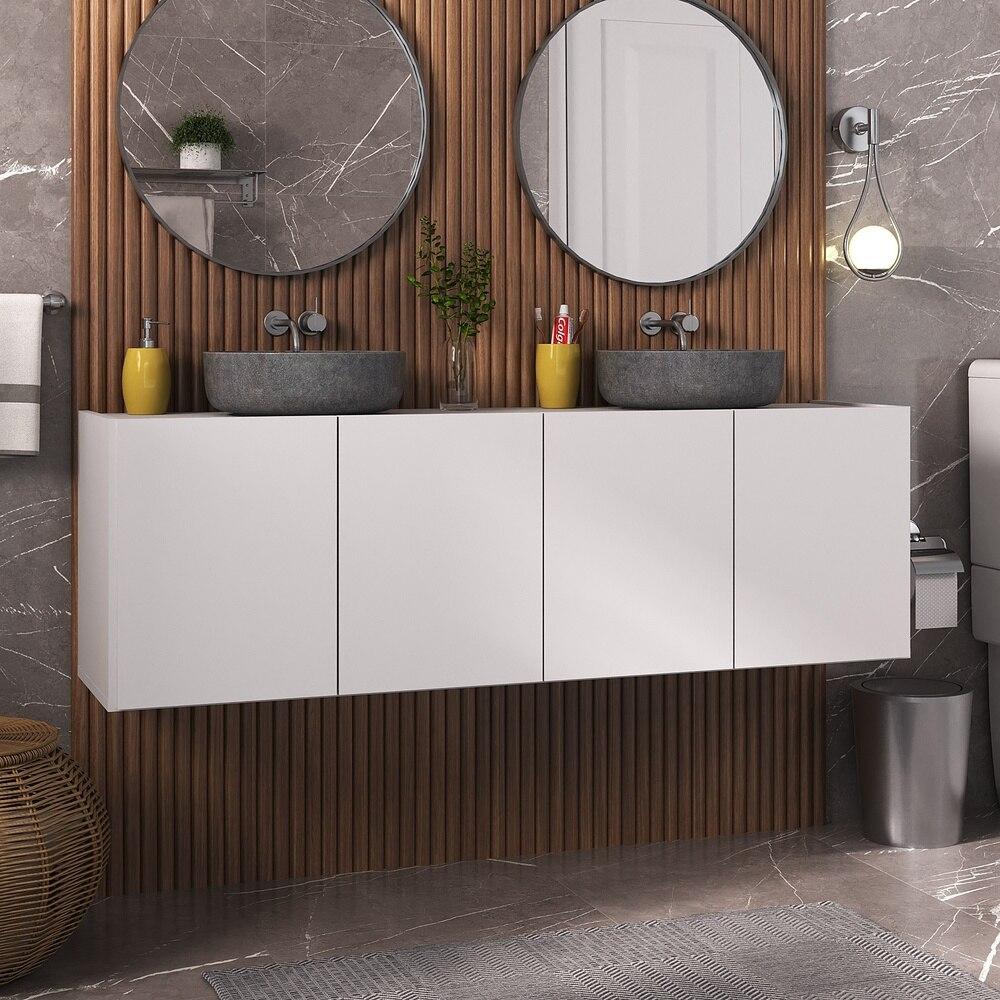Gabinete de Banheiro 123,5cm Suspenso 4 Portas Multimóveis MP5047 Branco
