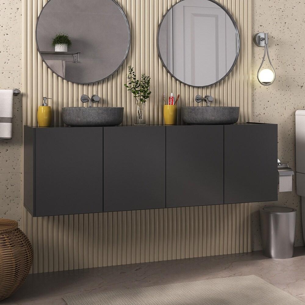 Gabinete de Banheiro 123,5cm Suspenso 4 Portas Multimóveis MP5047 Preto