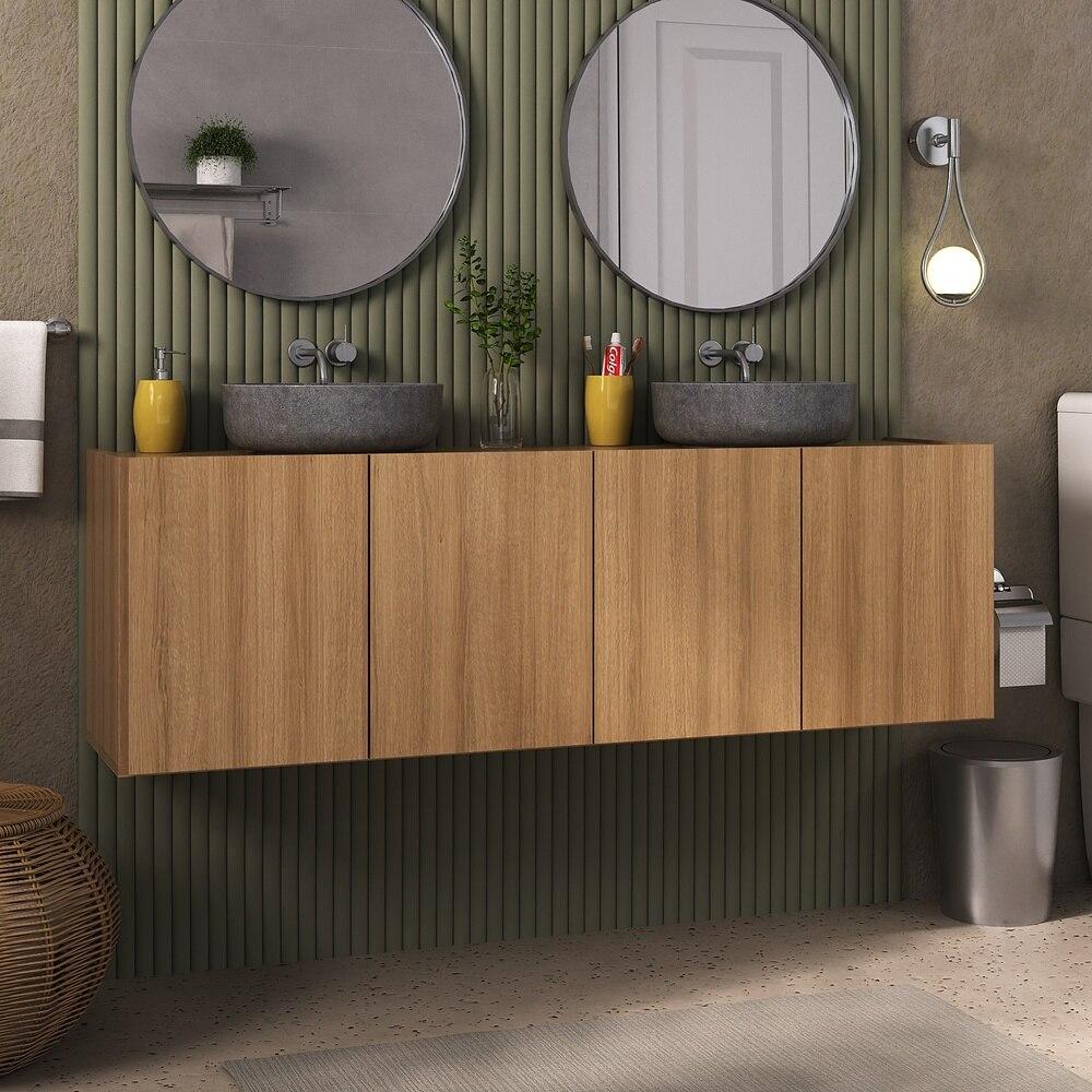 Gabinete de Banheiro 123,5cm Suspenso 4 Portas Multimóveis MP5047 Rustic