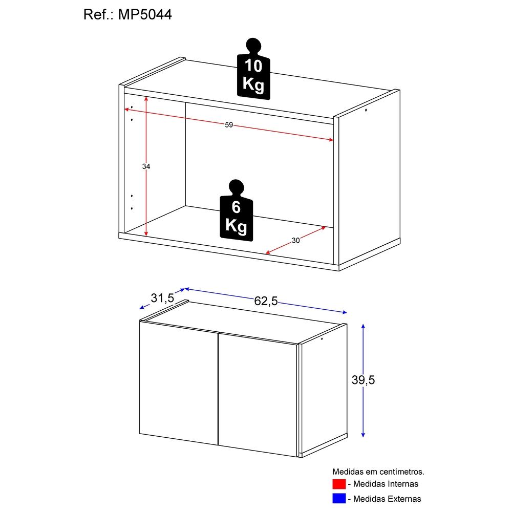 Gabinete de Banheiro 62,5cm Suspenso 2 Portas Multimóveis MP5044 Branco