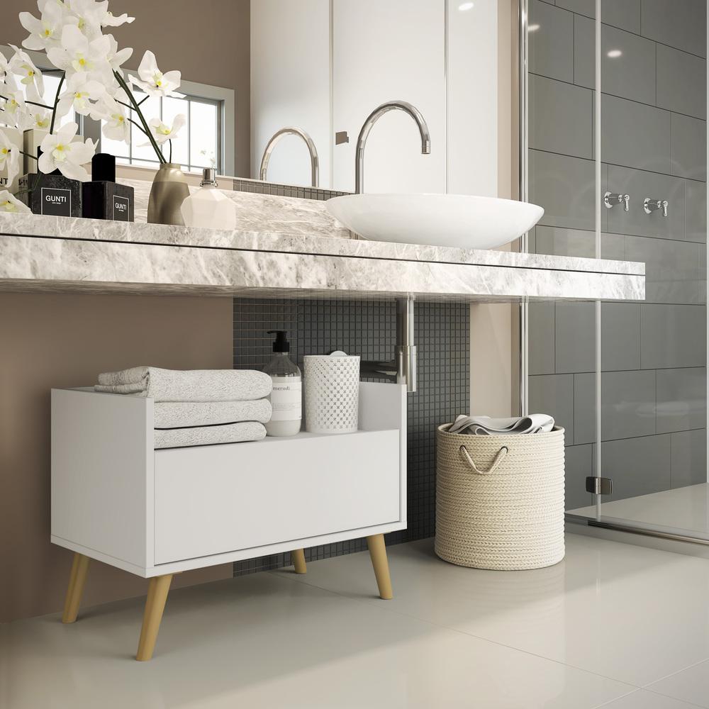 Gabinete de Banheiro Retrô Multimóveis 60 cm FG3624 Branco/Natural