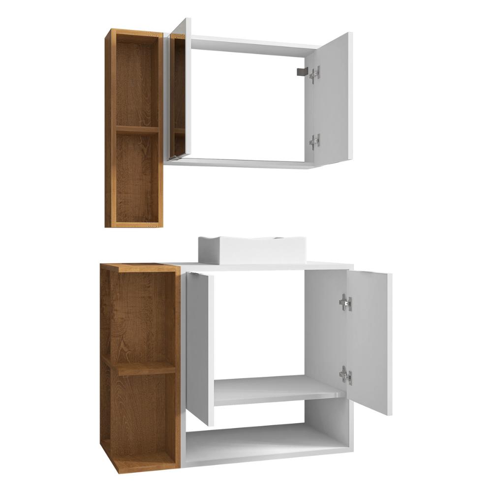 Gabinete de Banheiro Suspenso com Cuba e Espelheira 70cm Multimóveis CR10125 Branco/Naturalle