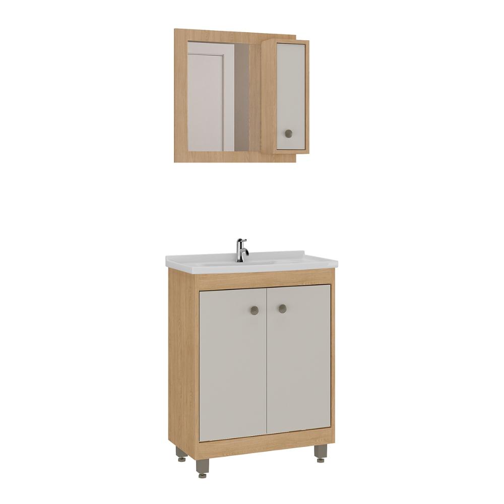 Gabinete de Banheiro com Cuba e Espelheira 60cm Multimóveis CR10133 Carvalho Nature/Arenas