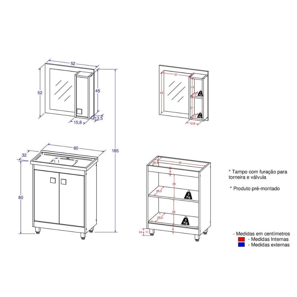 Gabinete de Banheiro com Cuba e Espelheira 60cm Multimóveis CR10133 Carvalho Nature/Arenas