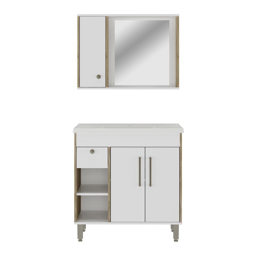 Gabinete de Banheiro com Cuba e Espelheira 80,2cm Multimóveis CR10136 Carvalho Cartagena/Branco