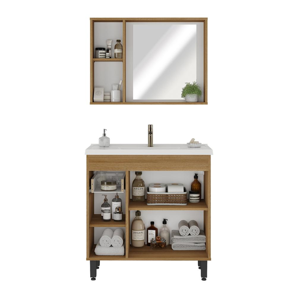 Gabinete de Banheiro com Cuba e Espelheira 80,2cm Multimóveis CR10136 Lâmina Mel/Branco