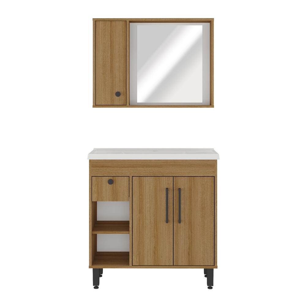Gabinete de Banheiro com Cuba e Espelheira 80,2cm Multimóveis CR10136 Lâmina Mel/Branco