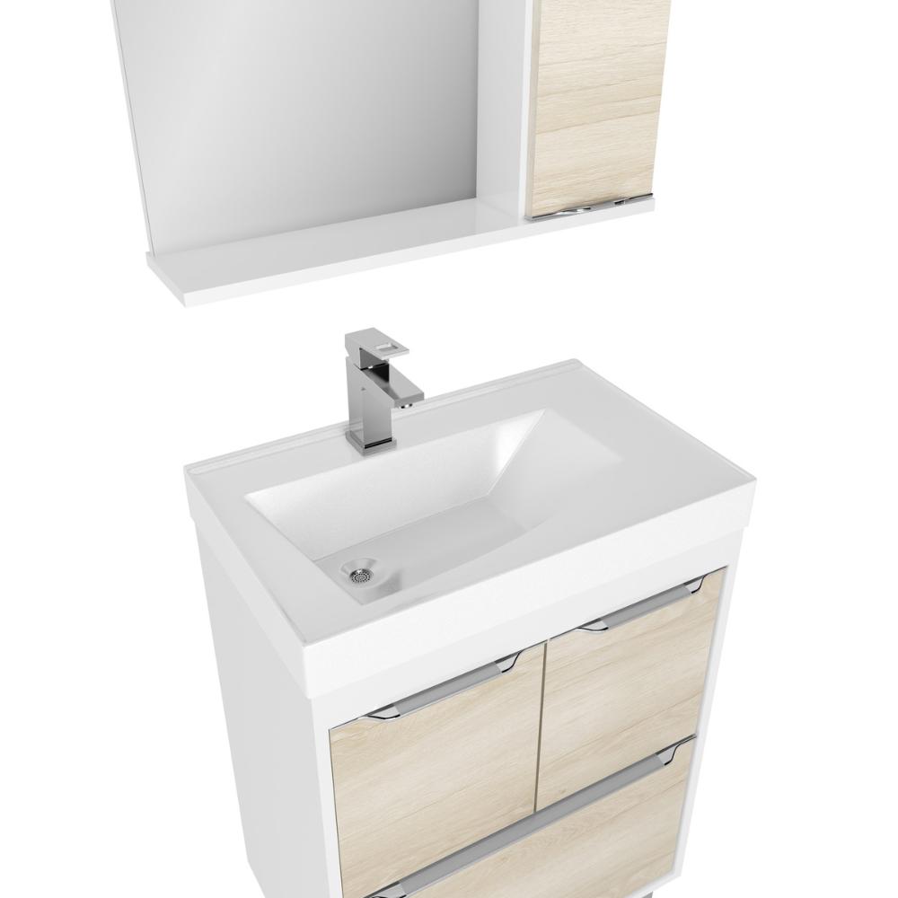 Gabinete de Banheiro com Cuba e Espelheira com LED 59cm Multimóveis CR10130 Branco/Legno Crema