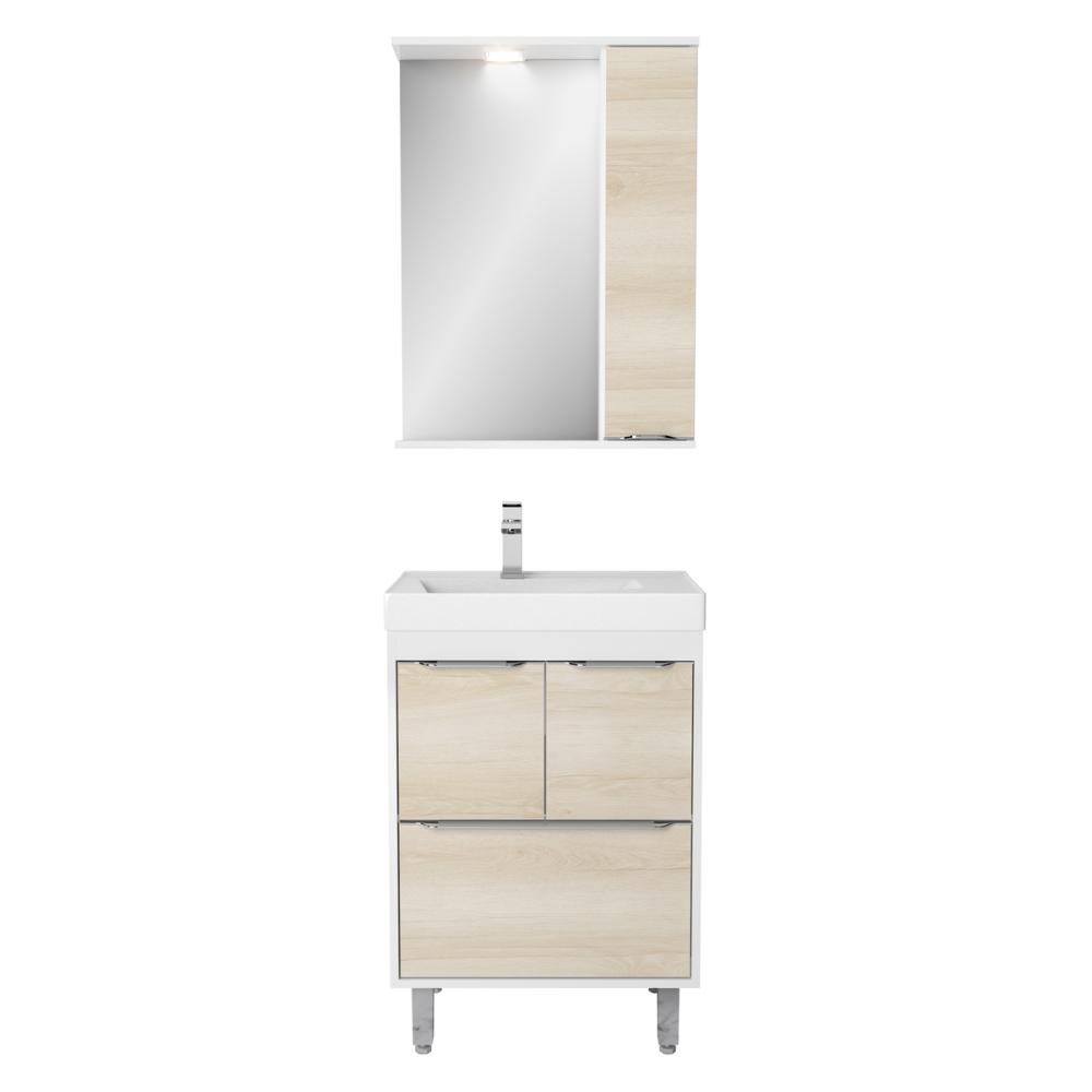 Gabinete de Banheiro com Cuba e Espelheira com LED 59cm Multimóveis CR10130 Branco/Legno Crema