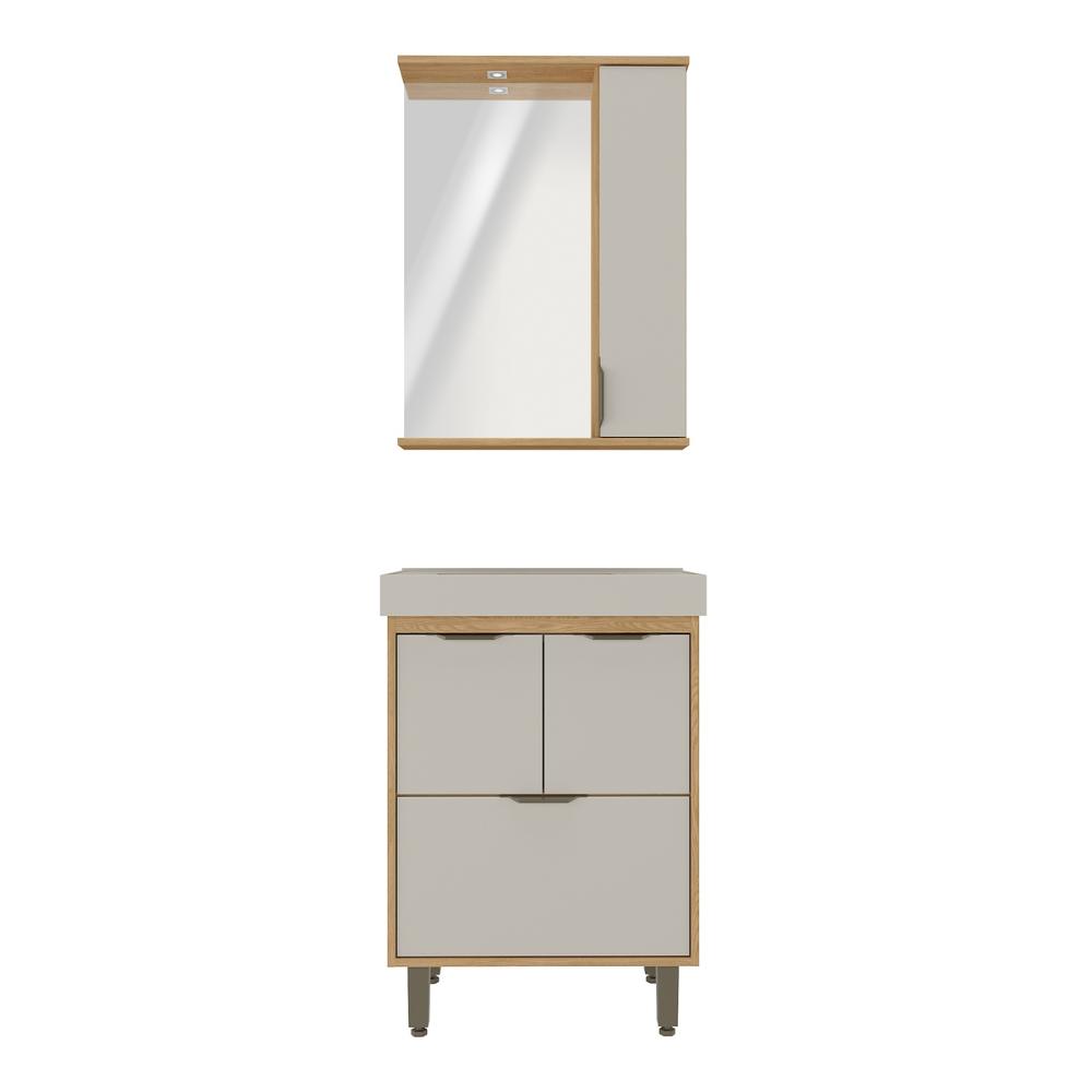 Gabinete de Banheiro com Cuba e Espelheira com LED 59cm Multimóveis CR10138 Carvalho Nature/Arenas