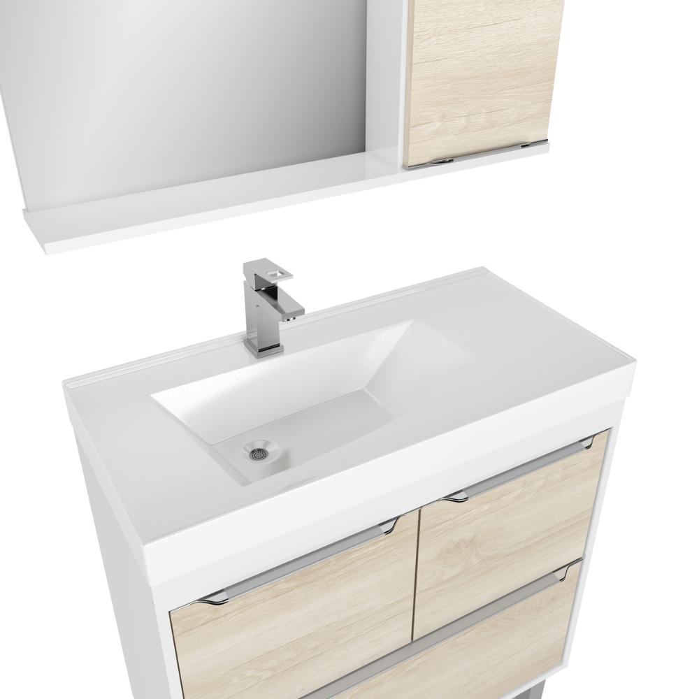 Gabinete de Banheiro com Cuba e Espelheira com LED 79,5cm Multimóveis CR10131 Branco/Legno Crema