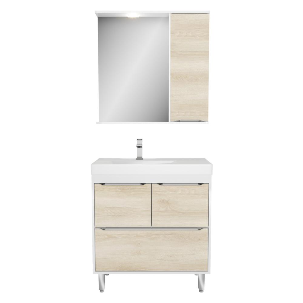 Gabinete de Banheiro com Cuba e Espelheira com LED 79,5cm Multimóveis CR10131 Branco/Legno Crema