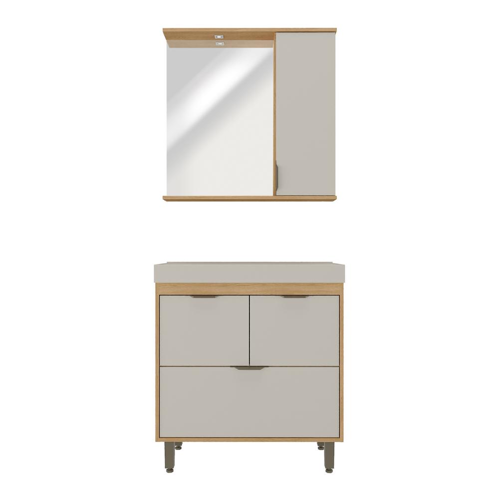 Gabinete de Banheiro com Cuba e Espelheira com LED 79,5cm Multimóveis CR10139 Carvalho Nature/Arenas