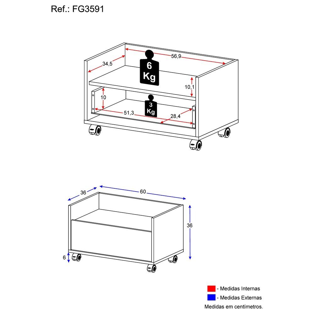 Gabinete de Banheiro com Rodízios Multimóveis 60 cm FG3591 Preto