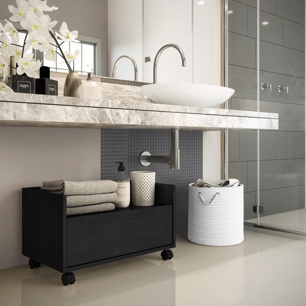 Gabinete de Banheiro com Rodízios Multimóveis 80 cm FG2608 Preto