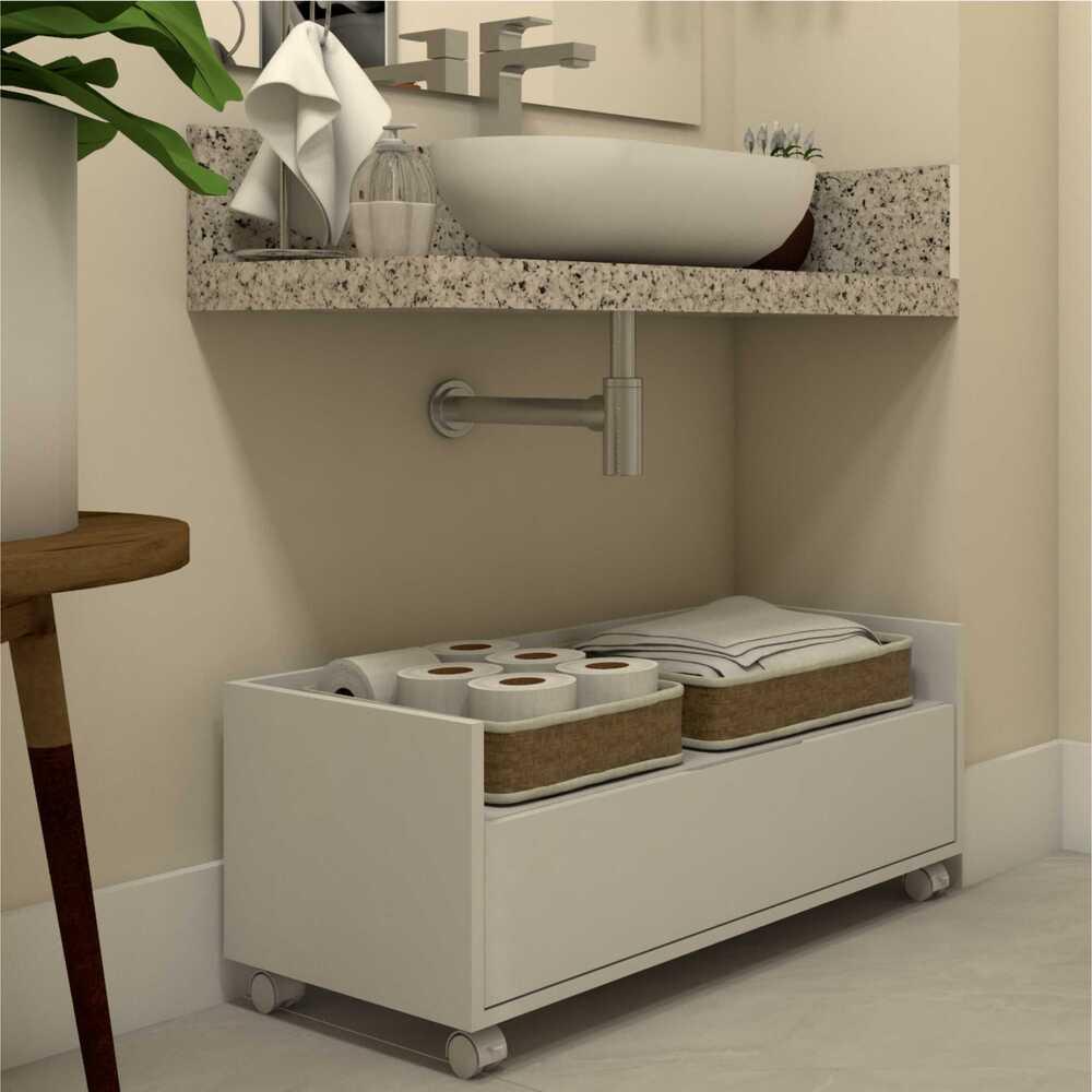 Gabinete de Banheiro com Rodízios Multimóveis 80 cm FGL2608 Branco
