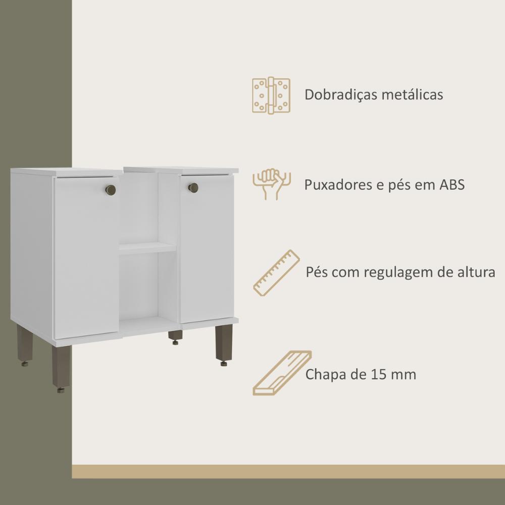 Gabinete de Banheiro para Pia de Sobrepor 2 Portas 60,4cm Multimóveis CR10137 Branco