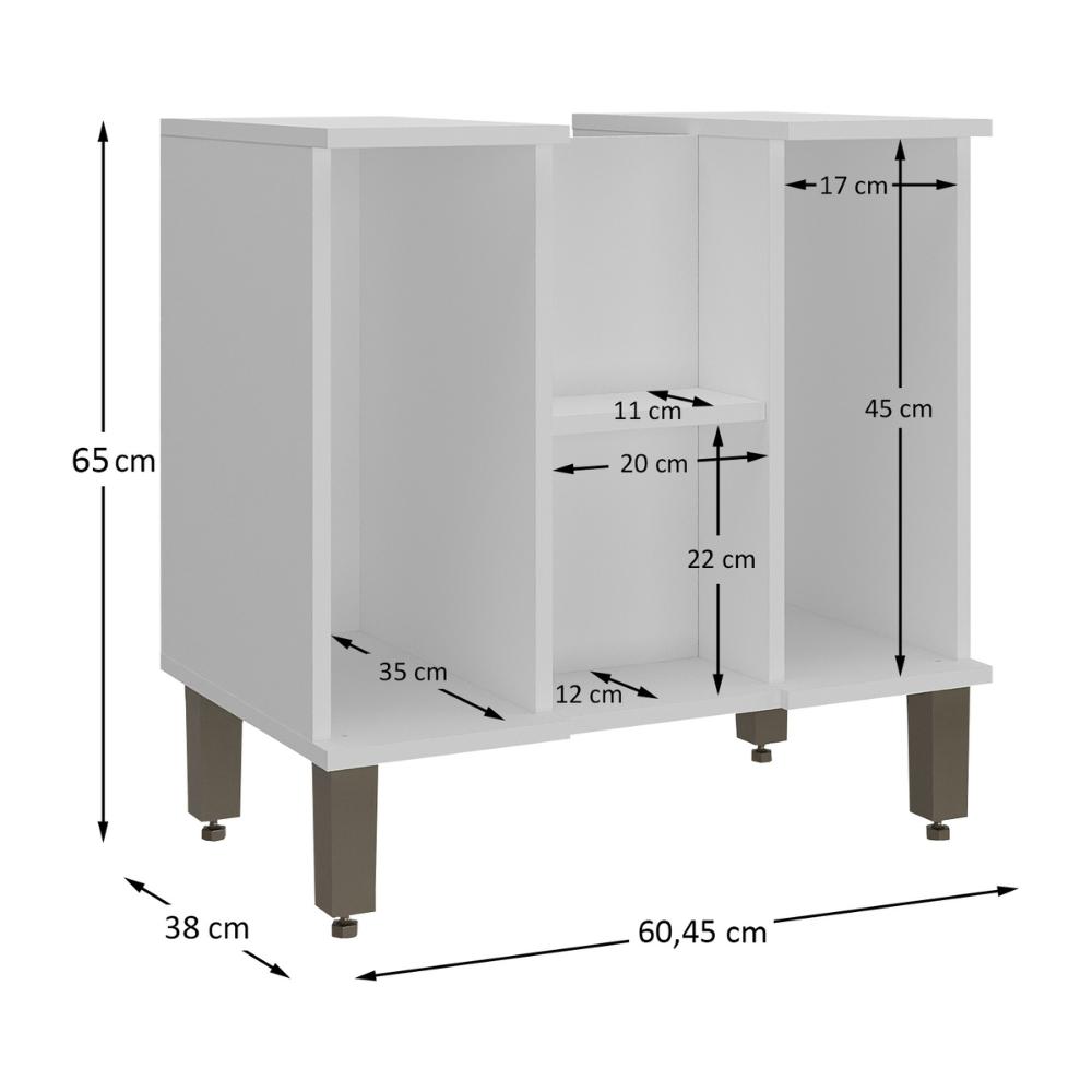 Gabinete de Banheiro para Pia de Sobrepor 2 Portas 60,4cm Multimóveis CR10137 Branco
