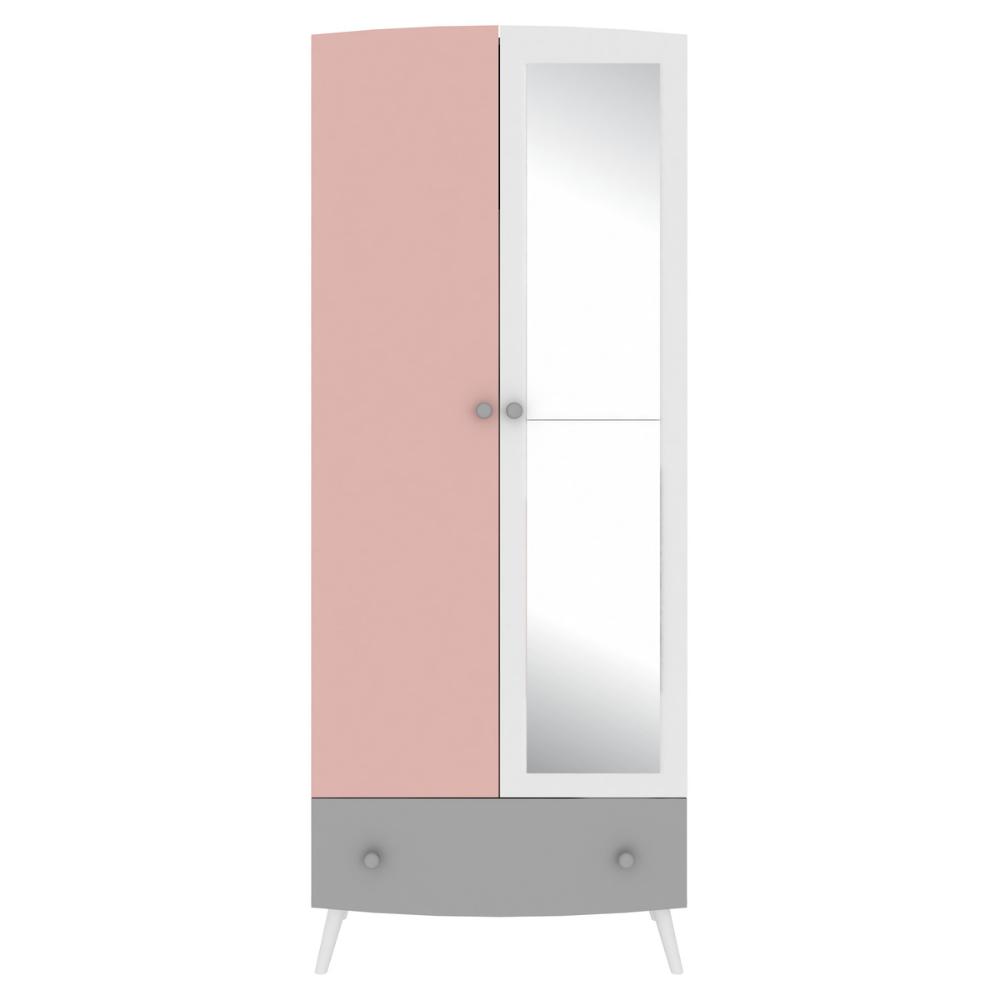 Guarda Roupa 100% MDF com espelho, 2 ptas e 1 gav Doçura Multimóveis Bco/Cza/Ros