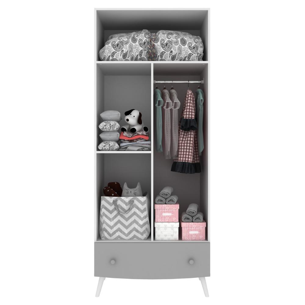 Guarda Roupa 100% MDF com espelho, 2 ptas e 1 gav Doçura Multimóveis Bco/Cza/Ros