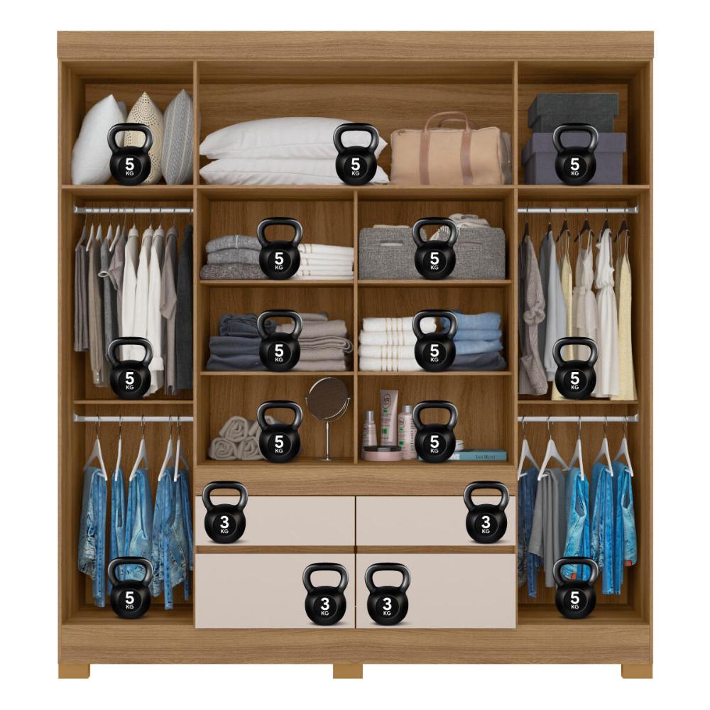 Guarda-Roupa Casal 4 Portas 4 Gavetas 200cm Multimóveis CR35282 Amêndola/Off White
