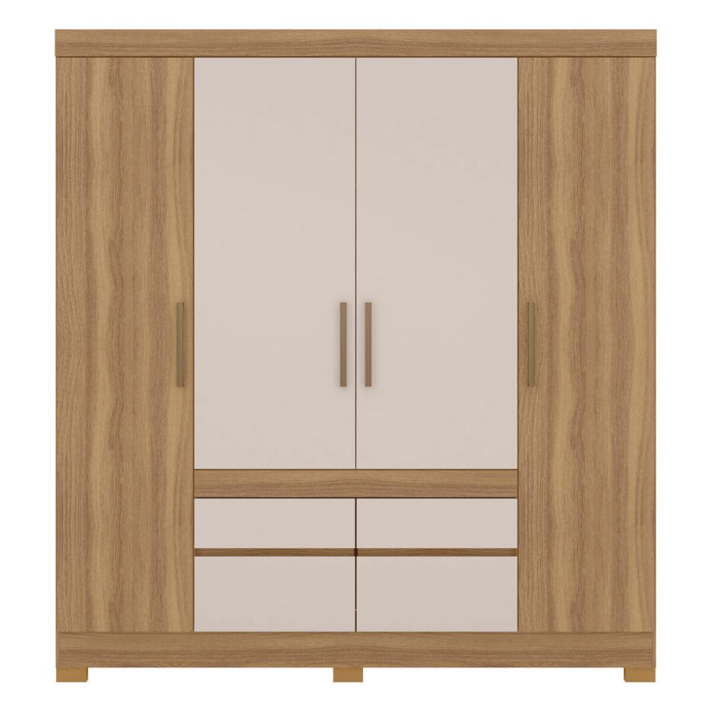 Guarda-Roupa Casal 4 Portas 4 Gavetas 200cm Multimóveis CR35282 Amêndola/Off White