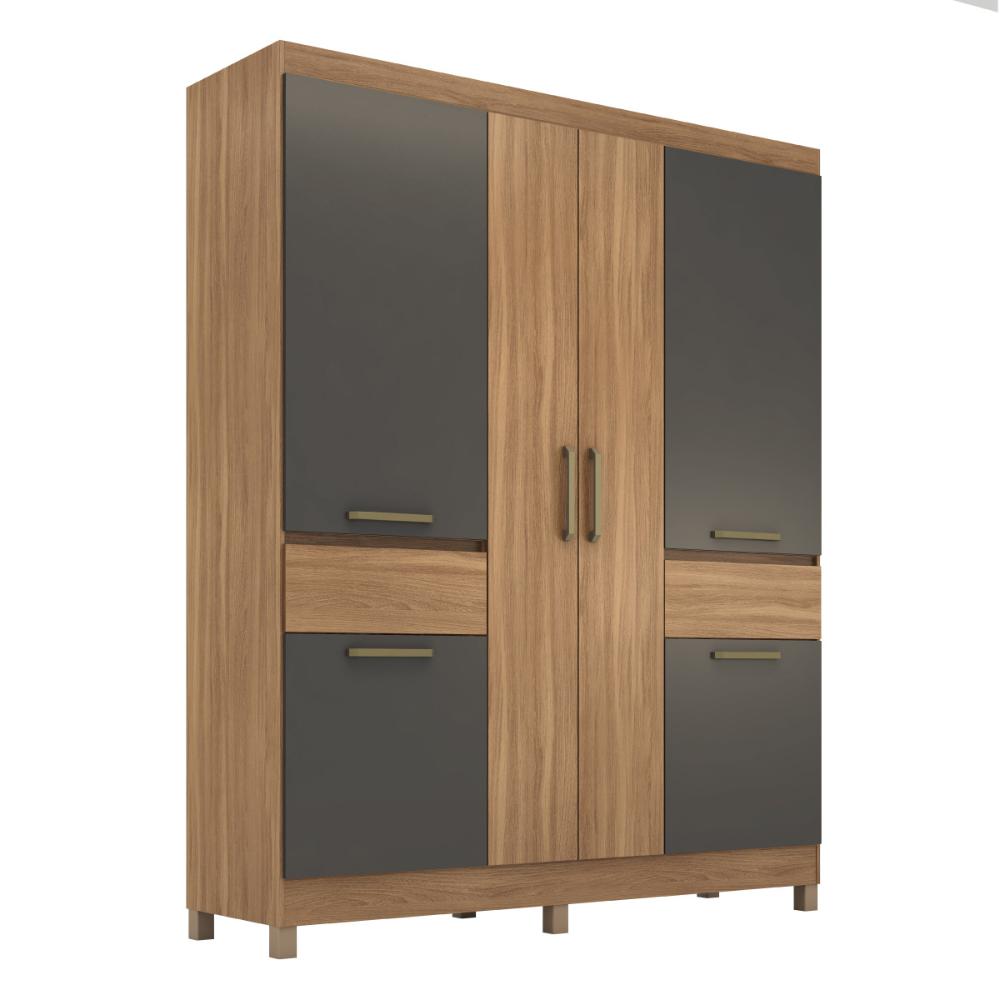 Guarda-Roupa Casal 6 Portas 2 Gavetas 160cm Multimóveis CR35287 Amêndola/Grafito Prime TX
