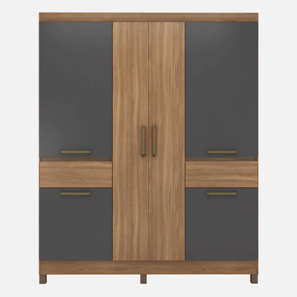 Guarda-Roupa Casal 6 Portas 2 Gavetas 160cm Multimóveis CR35287 Amêndola/Grafito Prime TX