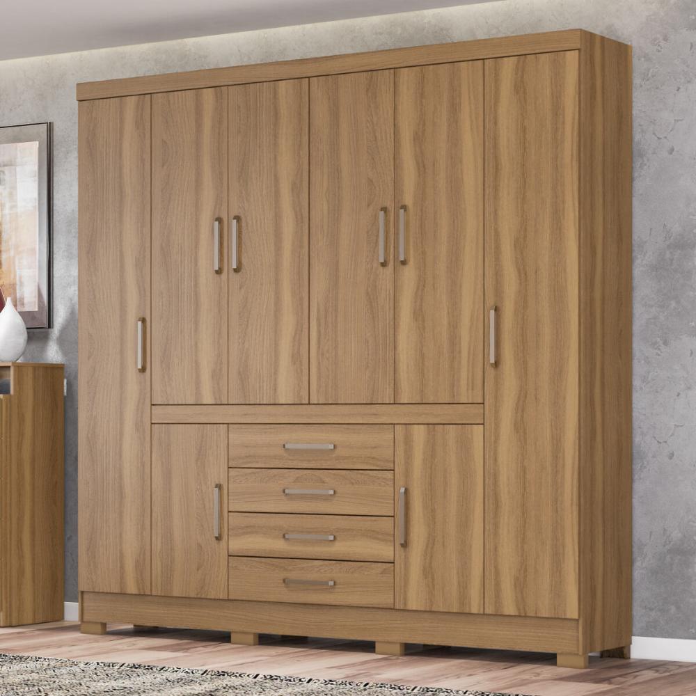 Guarda-Roupa Casal 8 Portas 4 Gavetas 201cm Multimóveis CR35288 Amêndola Touch