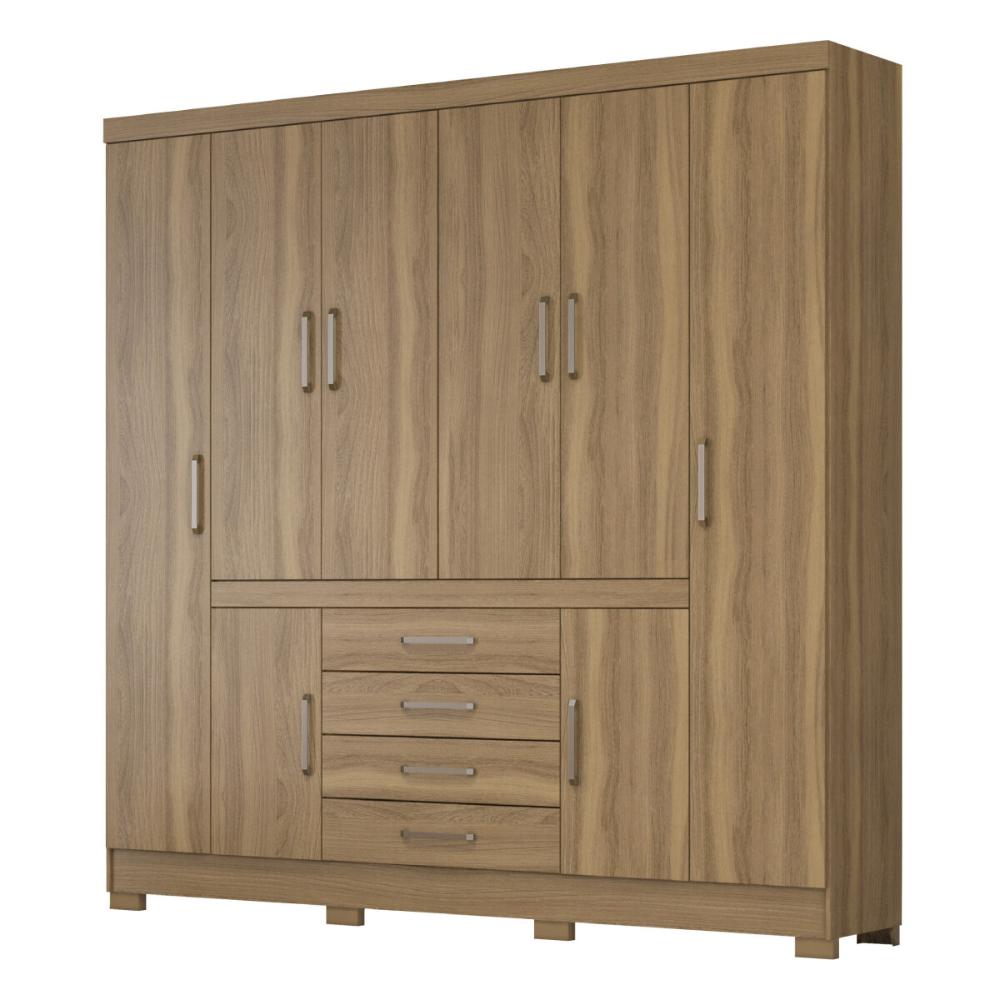 Guarda-Roupa Casal 8 Portas 4 Gavetas 201cm Multimóveis CR35288 Amêndola Touch