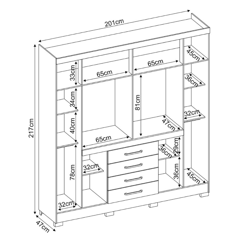 Guarda-Roupa Casal 8 Portas 4 Gavetas 201cm Multimóveis CR35288 Amêndola Touch