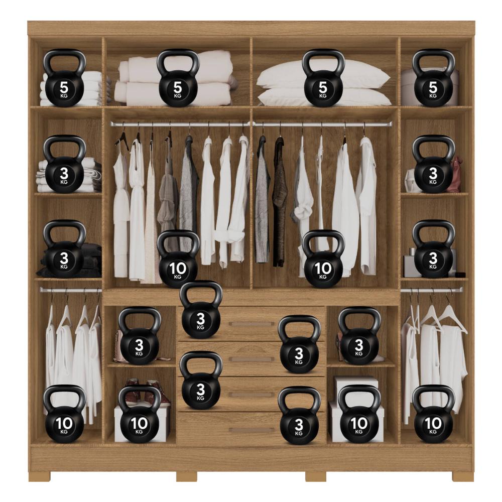 Guarda-Roupa Casal 8 Portas 4 Gavetas 201cm Multimóveis CR35288 Amêndola Touch