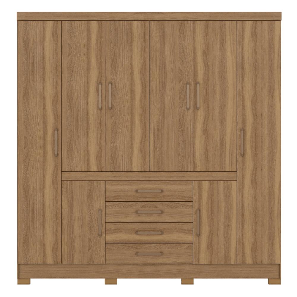 Guarda-Roupa Casal 8 Portas 4 Gavetas 201cm Multimóveis CR35288 Amêndola Touch